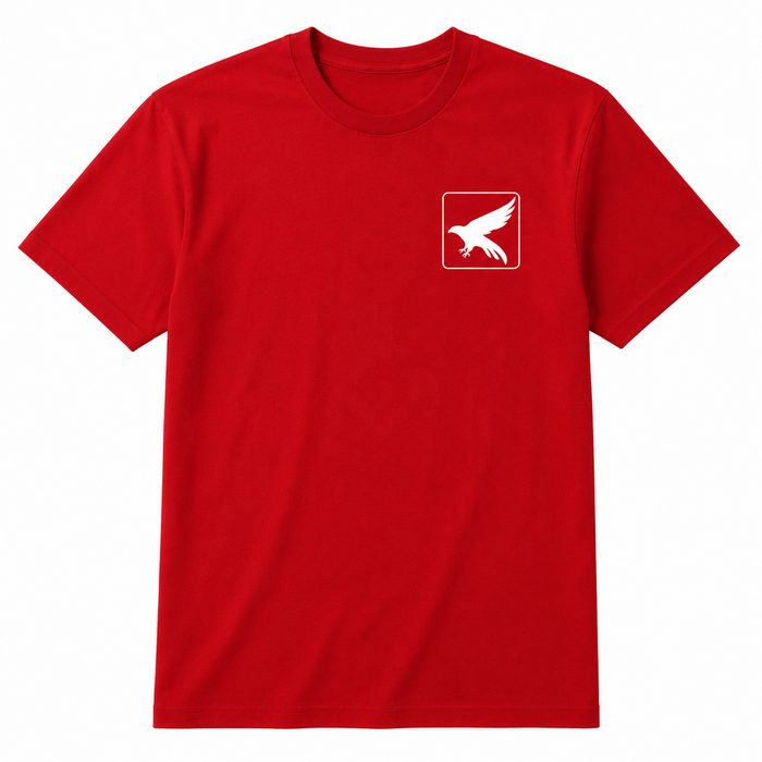 Apexpointers red t-shirt with the white hawk logo on the chest